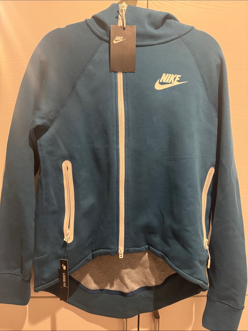 Nike Teal Blue Full-Zip  Hoodie with White Accents
